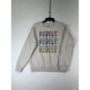 Jerzees Sweatshirt Mens Small White Rebels Graphic Crewneck Pullover Fleece